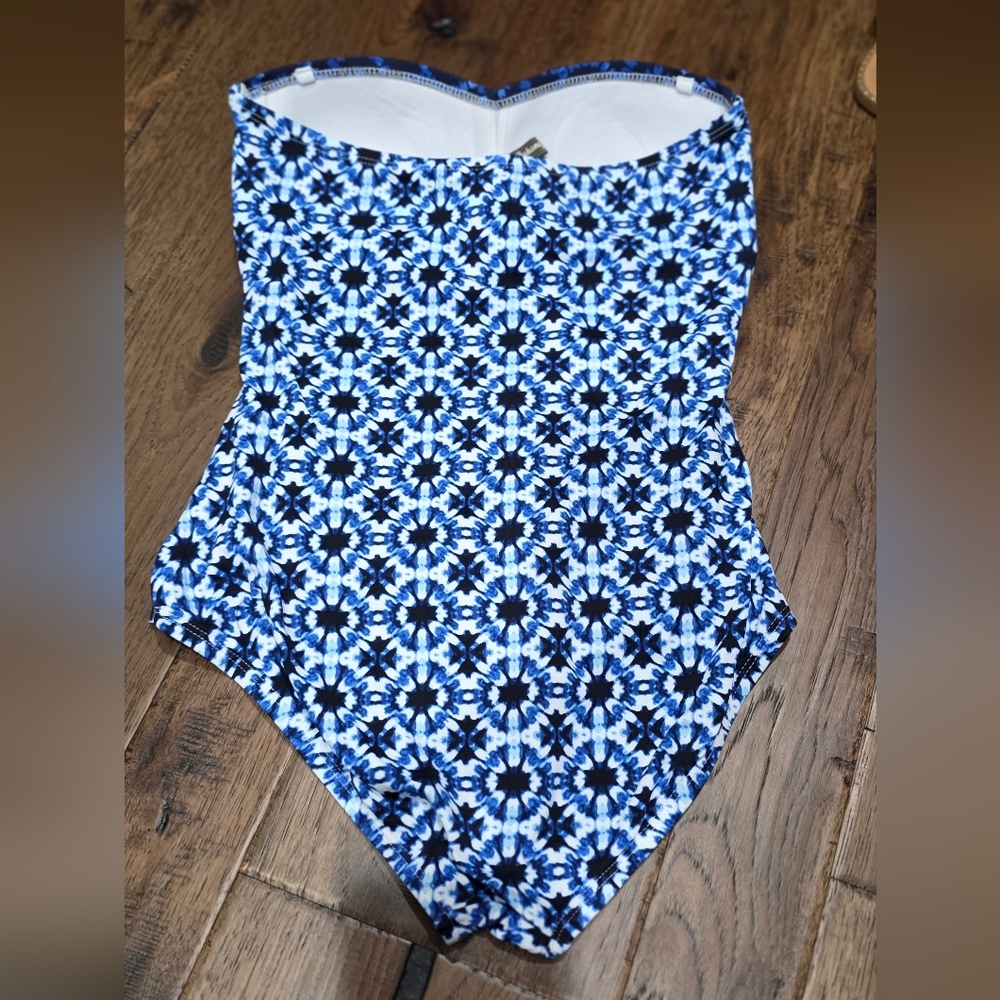 Tommy Bahama Shibori Splash Bandeau One-Piece Swimsuit - Picture 2 of 6